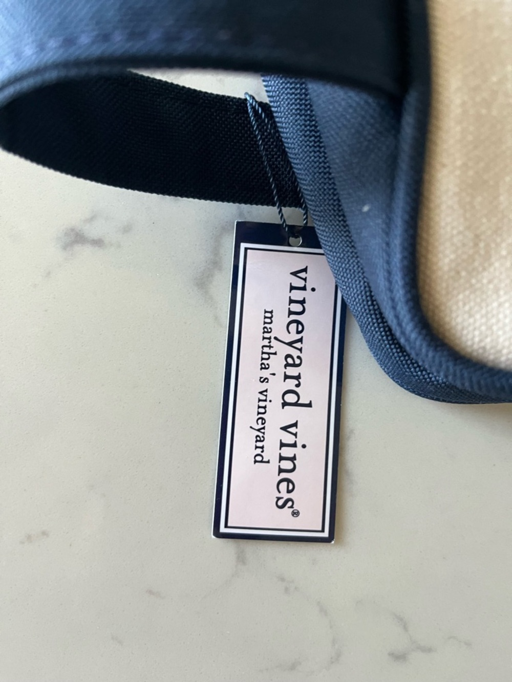 Vineyard Vines Navy Trim Canvas Pouch with Cream Front - Picture 4 of 7
